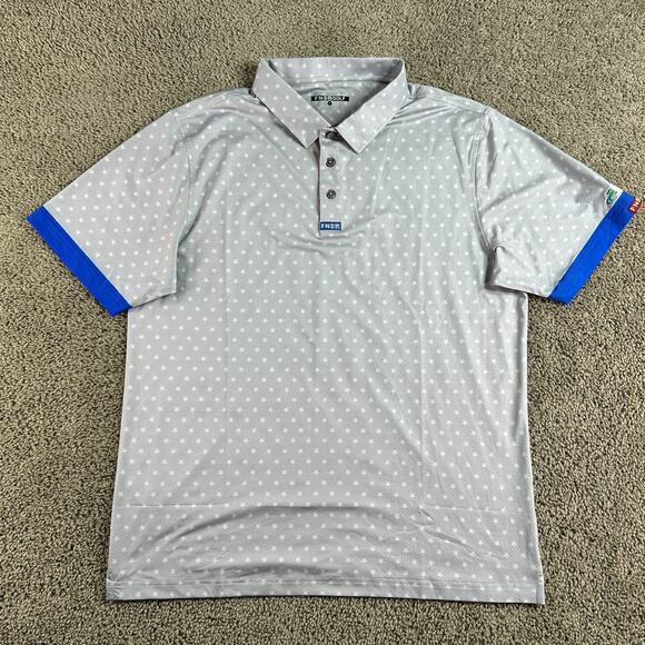 FN3P Golf Shirt Mens Large Gray White Stars USA Flag Short Sleeve Golfing Polo - Picture 1 of 11